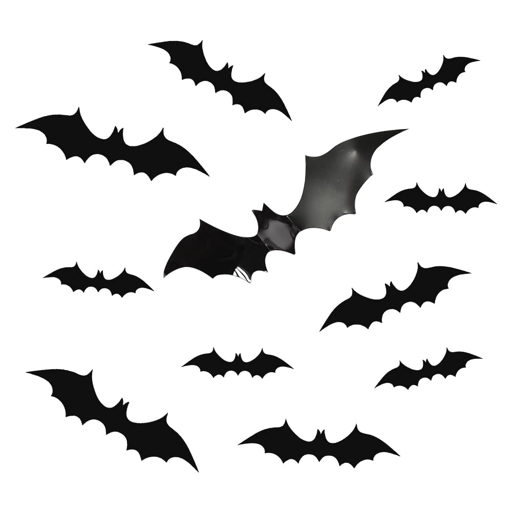 HLIWS 3D Bat Halloween Decoration Stickers,4 Sizes PVC Bat Halloween Stickers,44 Pcs,Comes with Double Sided Foam Tape,for Halloween Party Decoration