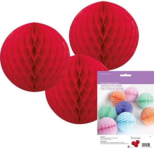 3 Packs of 8 inch Honeycomb Balls, Ruby Red