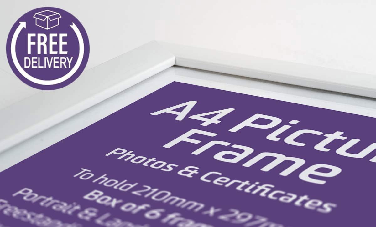 Box of 6 White A4 Picture Frames, Certificate Frames, Freestanding and Wall Mountable BigaMart