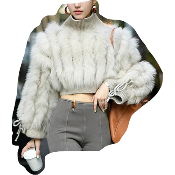 BUF-01 Big Fluffy Fur Knit Sweater with Real Fox Fur Trim Cashmere