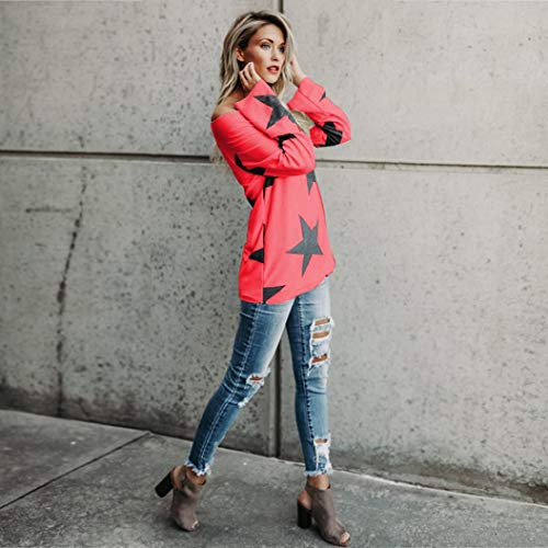 Dressin Women's Girl Strapless Star Sweatshirt Long Sleeve Crop Jumper Pullover Tops
