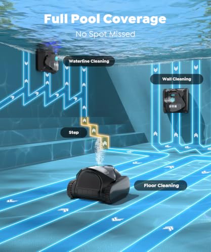 C1 Cordless Pool Cleaner Robot – 180 Mins Run Time, Triple-Motor Powerful Suction, Wall & Waterline Cleaning, Smart APP Navigation, Dual-Layer Filtration for Inground Pool up to 150㎡ (Semi-Black Blue)
