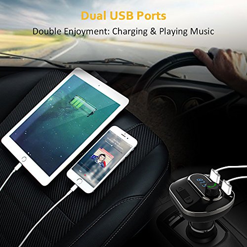 FM Transmitter, Bcway Wireless Radio Adapter Bluetooth Car Kit MP3 Player, 5V/3.1A Dual USB Ports Car Charger, Support TF Card + U Disk, Hands Free Calling for iPhone, Samsung, etc - Thumbnail 4