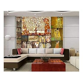 Peel and Stick Wallpapaer - Famous Paintings Collage by Gustav Klimt | Removable Large Wall Mural Creative Wall Decal - 66x96 inches