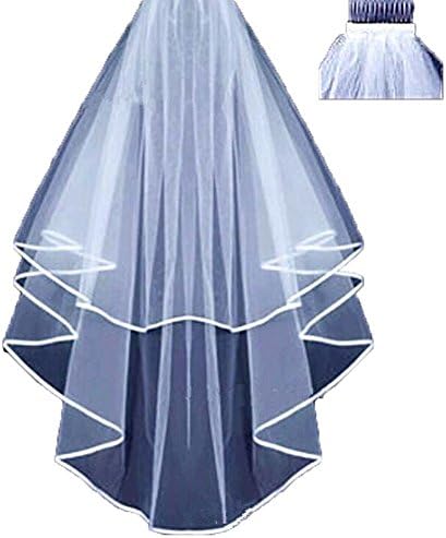 Welovedresses Double Ribbon Edge Center Cascade Bridal Wedding Veil with Comb (white)