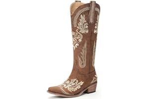 Lumeheel Cowboy Boots for Women - Wide Calf Knee High Western Cowgirl Boots, Sparkly Rhinestone Retro Country Boots with Classic Embroidered, Pointed Toe Chunky Heel Pull on Vintage Tall Boots