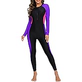 ALLTOKE Womens Full Body Rash Guard with Built in Bra Long Sleeve One Piece Swimsuit Upf50+ Zip Front Bathing Suit