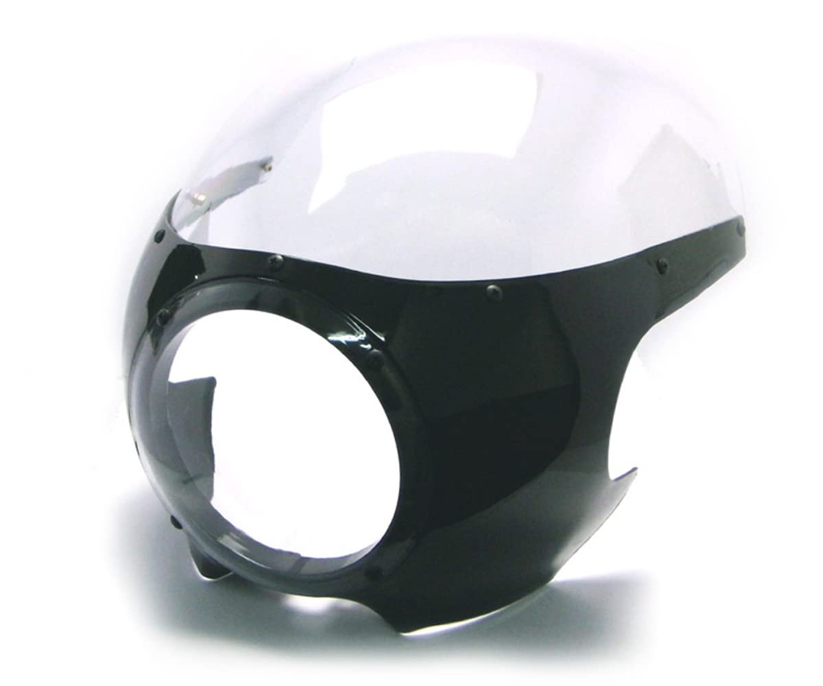 Cafe Racer Style Universal Motorcycle Headlight Fairing Cowl and Windshield - Durable Black with Clear Screen