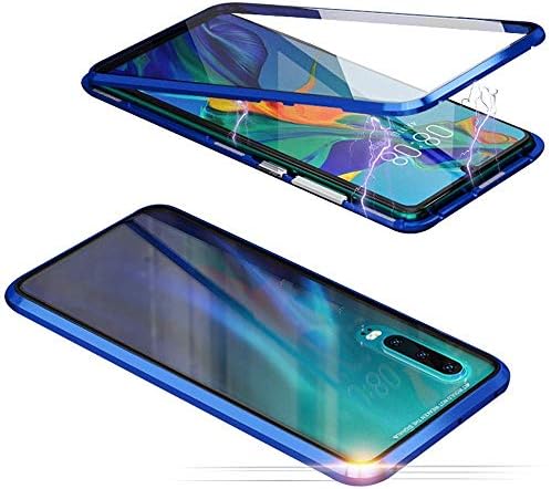 Magnetic Adsorption Case for Huawei P30 Lite, Double-sided Tempered Glass and Protective Back Phone Case With Metal Frame 360 Full Body Protection Bumper Case Cover for Huawei P30 Lite (blue)