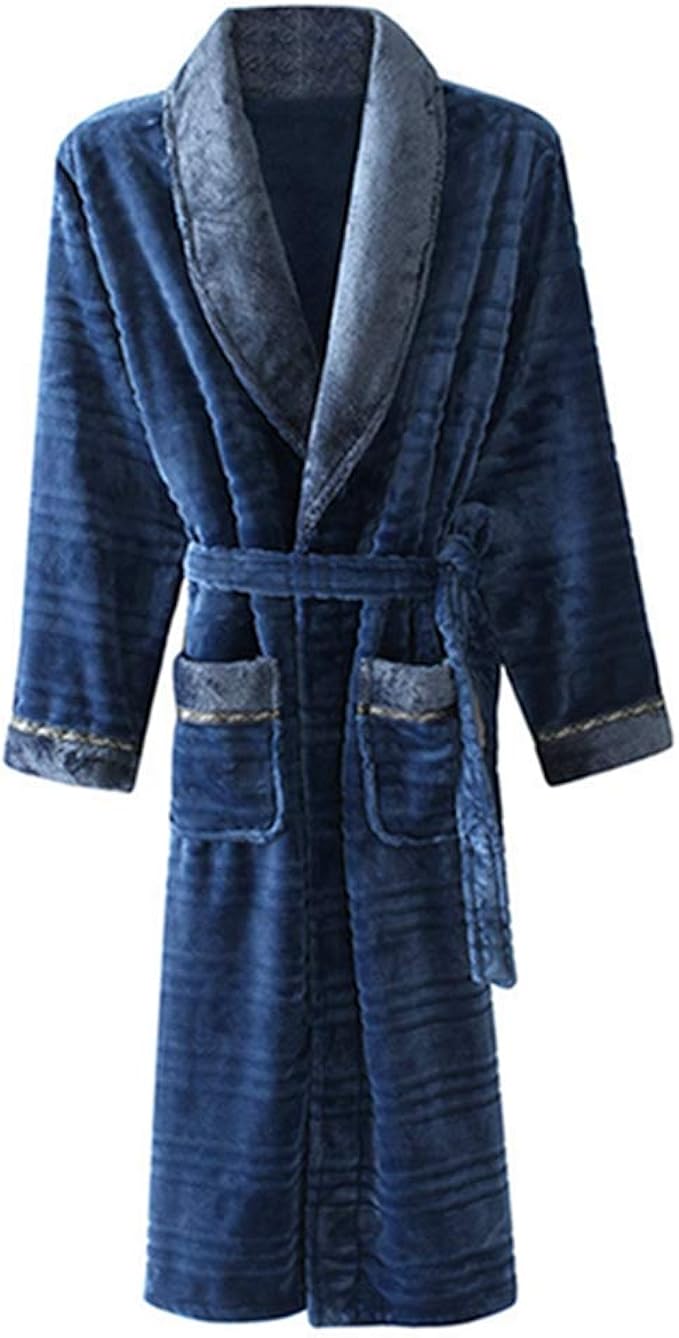 Amazon ラブ屋 ガウン メンズ ブルー 部屋着 防寒 パジャマ サンゴベルベット 長袖 シンプル 無地 お風呂上り 冬 暖かい パジャマ 通販