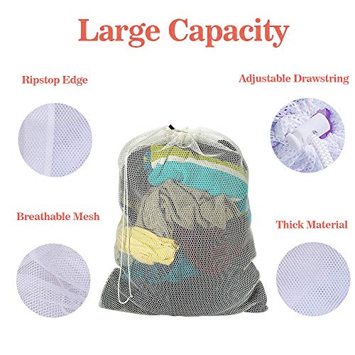 Meowoo White Drawstring Mesh Laundry Bags for Washing Machine, 27×35inch Extra Large Washing Bag Net for Delicates
