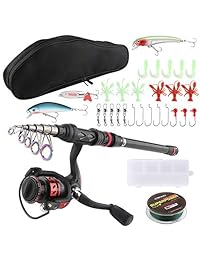 SupsShop   Caña de pescar portátil de 6.9 ft (fibra de carbono, peso ligero, barra de pesca, con señuelos de pesca, caña giratoria con bolsa de doble capa)