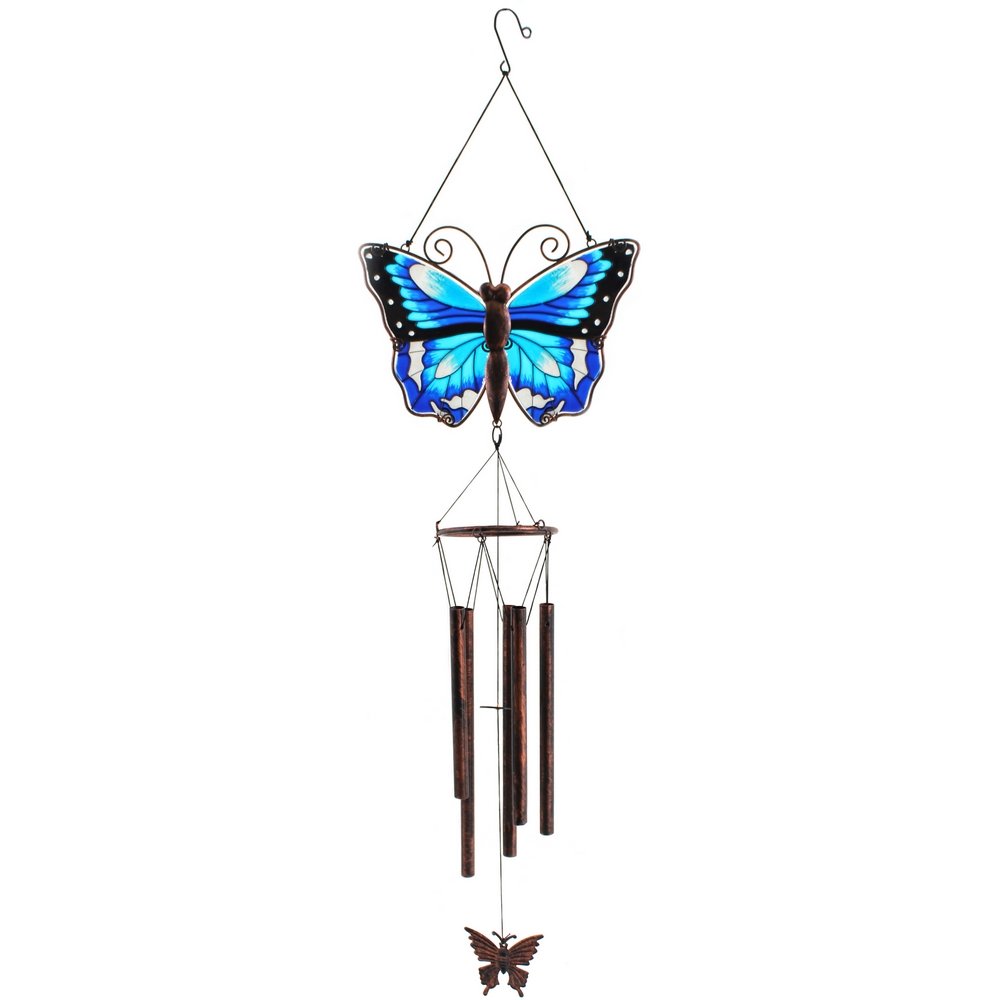 Something Different Enchanting Blue Butterfly Windchime - 77cm x 25cm (1 Pc.) - Exquisite Metal Artwork, One-of-a-Kind Decorative Masterpiece - Perfect for Home & Office Decor