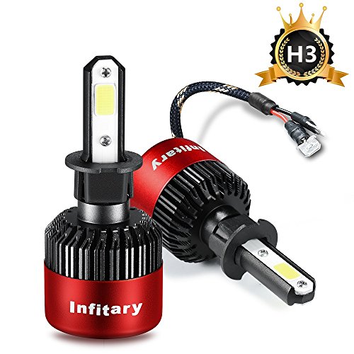 ALUNAR H3 Car LED Headlight Bulbs All-in-One Conversion Kit Plug Play White COB Chip 72w 8000lm Infitary Auto Head Lamp 12V Replace for Halogen HID Vehicle Lighting (H3 Car Headlight 2 Pcs)