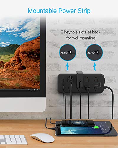 Surge Protector Power Strip, TESSAN 8 Outlets and 3 USB Ports 5Ft Long Extension Cord Flat Plug, 1875W/15A, 1700 Joules, Wall Mountable for Home, Office, School and Dorm Room Essentials, Black