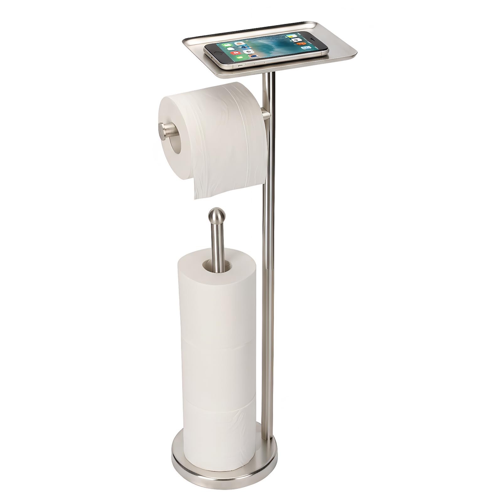Photo 1 of **MISSING PARTS** Toilet Paper Holder with Shelf, Freestanding Tissue Paper Stand with Storage Space for Extra 4 Toilet Paper Rolls (Stainless Steel Base, Brushed Nickel)