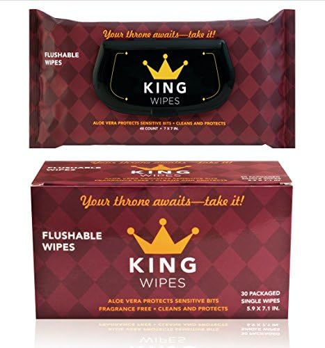 KING Flushable Wipes with Aloe Vera. Fragrance Free. Includes 1 Package of 48 Wipes, and 1 Box of Convenient On-The-Go-Individually Wrapped Single Wipes