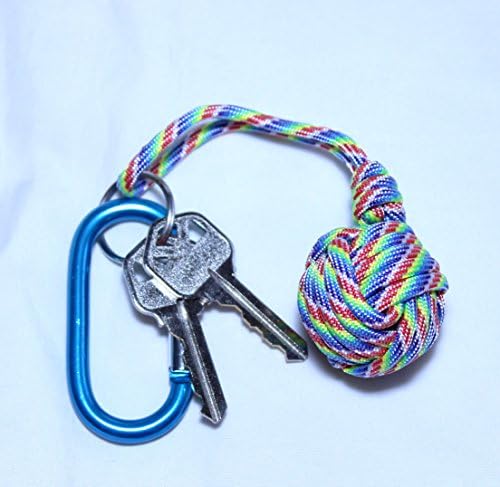 Rainbow Key Chain, Rainbow Pride Paracord Key Chain, Handmade Key Chain With Carabiner, Monkey Fist Knot Paracord Key Chain