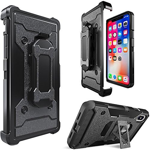 Bomea Hybrid iPhone X Case, Heavy Duty Shock Proof Apple iPhone X Belt Clip Case Holster Cover with Built in Kickstand, Swivel Belt Clip Protective Cover Case for iPhone X Cell Phone Black