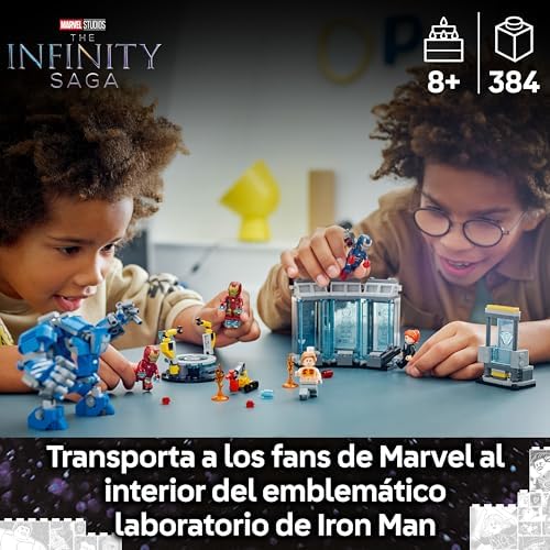 | Laboratório do Marvel Iron Man: Sala de Armaduras, Brinquedo de Construção de Super-Heróis com Figura de Mech Articulada e 5 Minifiguras, Presente dos Vingadores para Rapazes e Raparigas 8+ Anos 76315