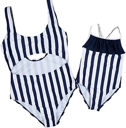 Mother Daughter One Piece Stripe Printed Monokini Swimsuit Family Matching Swimwear (TAG S, Child's)