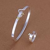 CY-Buity Korean Style Ring Necklace Two Colors Bracelet Ring 925 Silver Plated Jewelry Set