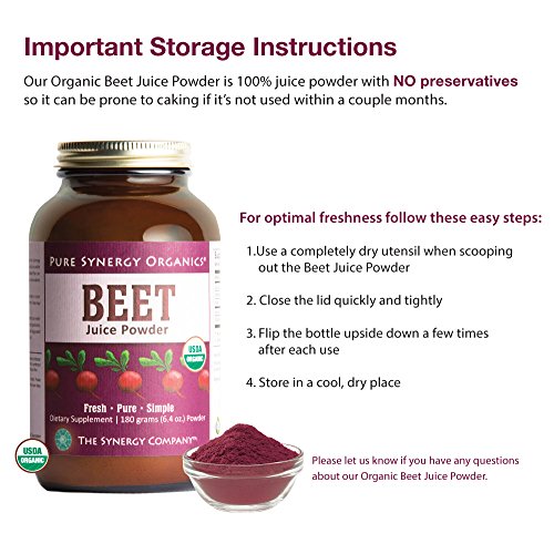 Pure Synergy USDA Organic Beet Juice Powder (6.35 oz) w/Naturally Occurring Nitrates, Non-GMO