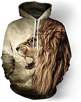 HSRKED Lion Sweatshirt 3d Hoodies Men Brwon Sweatshirts Mens Animal Hoodie Oversized Halloween Clothing-Brown Lion-XL