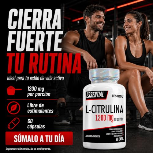 L Citrulina Essential 1200 mg, precursor natural del óxido nítrico que ayuda a la circulación y procesos de vasodilatación. Testrol Citrulina Essential (60 CAPSULAS)