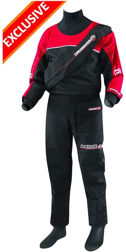 Crewsaver Razor Kids Junior Drysuit Schwarz/Rot mit kostenlosem Unterfleece - Unisex Perfekt für alle Wassersportarten - Für 