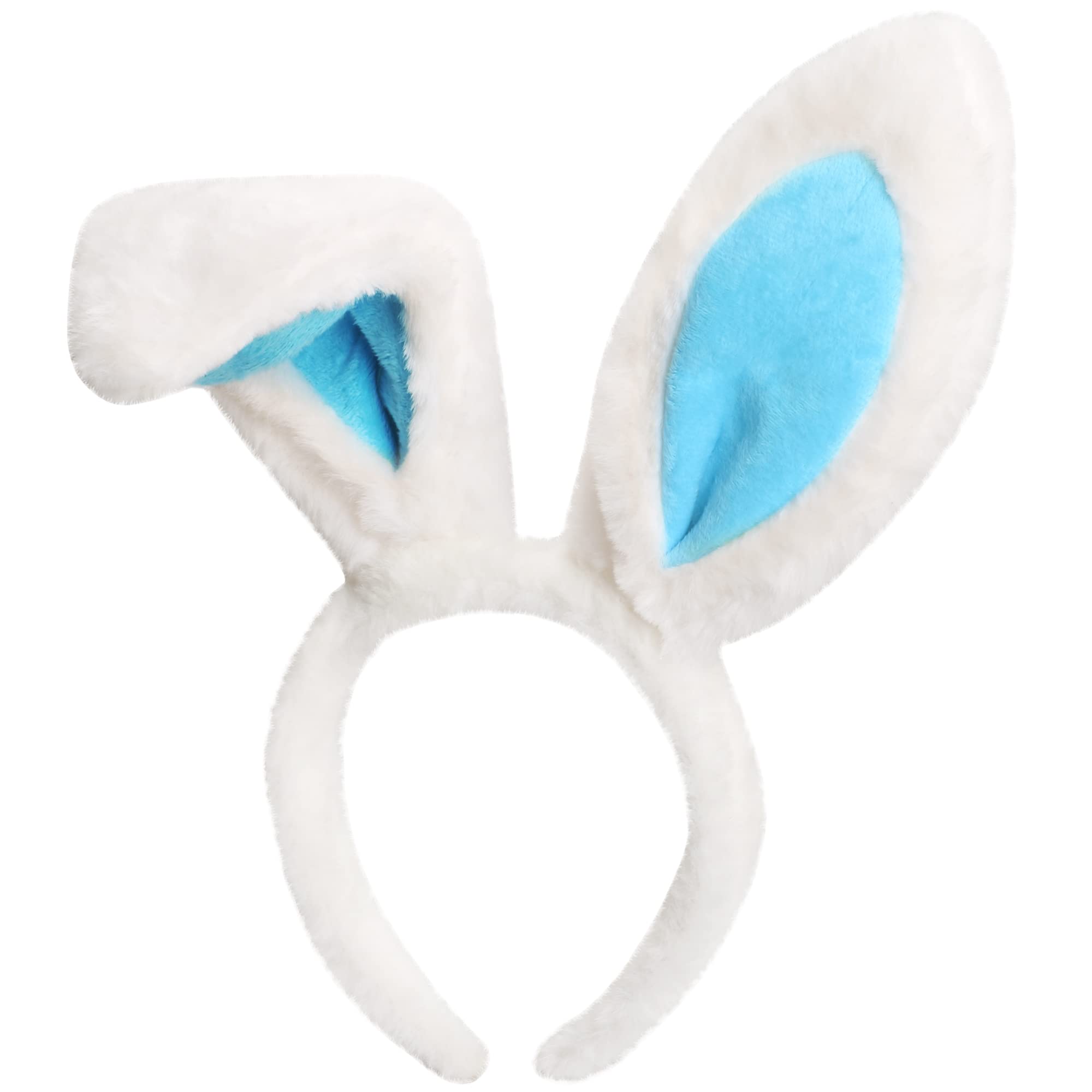 TRIXES White and Blue Bunny Headband - Luxury Plush Rabbit Ears - Fancy Dress Costume Accessory - Easter, Halloween, Dress up, Cosplay, Party, Hen Do