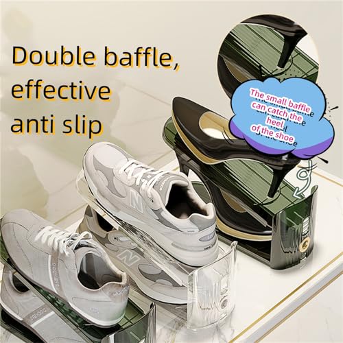 Fohome Clear Space Saving Shoe Stacker, Adjustable Shoe Slots Organizer Acrylic Shoe Rack Holder,Double Layer Stack Shoe Racks for Closet Organization (Transparent 10 Pack)