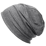 DJT Men' s Slouch Beanie Slouchy Hat Ski Snowboard Hat Ribbed Beanie Dark Grey