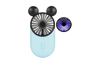 Kbinter Cute Personal Mini Fan, Handheld & Portable USB Rechargeable Fan with Beautiful LED Light, 3 Adjustable Speeds, Portable Holder, for Indoor Or Outdoor Activities, Cute Mouse (Blue)