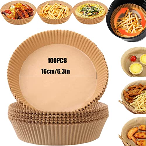 100 pcs for Air Fryer Disposable Paper Round Nonstick Premium Greaseproof Parchment Fryer Cooking Paper Basket Fryer Microwave Oven