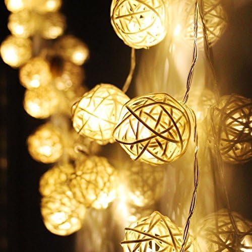 Magic 20 White Rattan Ball LED String Fairy Lights Christmas Wedding Decor Party