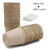 KINGLAKE 100 Pcs 3 Inch Seeds Starter Peat Pots,Transplant Seedlings Pots,Biodegradable Pots with 100 Pcs White Plastic Plant Labels