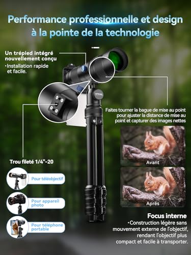 APEXEL Longue-vue Professionnelle 20-60X pour Ornithologie avec Adaptateur Smartphone - Équivalent 480-1440mm, Zoom Compact