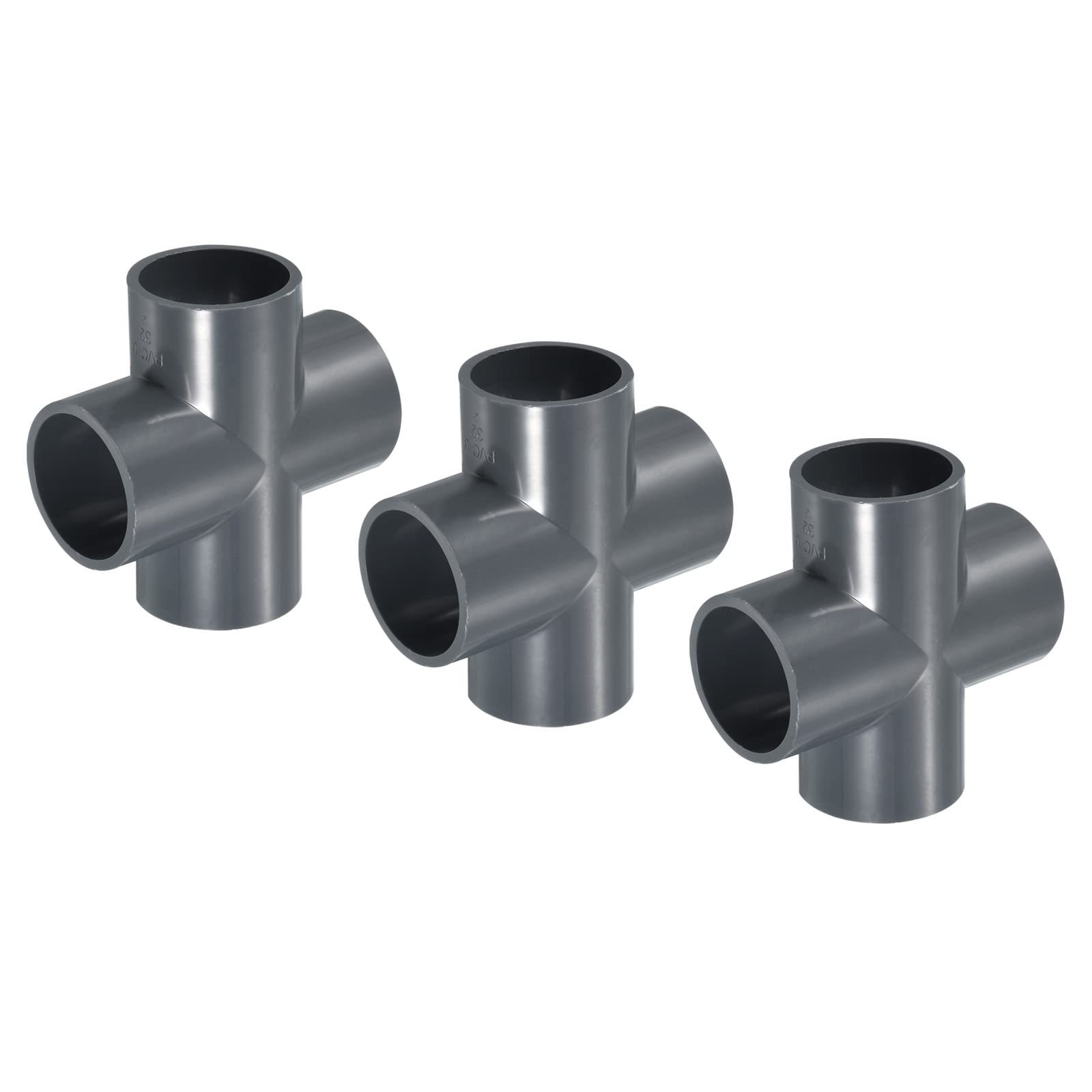 PATIKIL 32mm PVC Pipe Fittings, 3 Pack 4 Way Tee Shape Water Tubing Cross Joint Connectors Adapters for Garden Irrigation Home Aquarium
