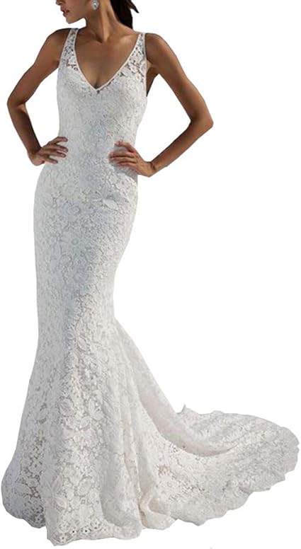 sleeveless lace mermaid wedding dress
