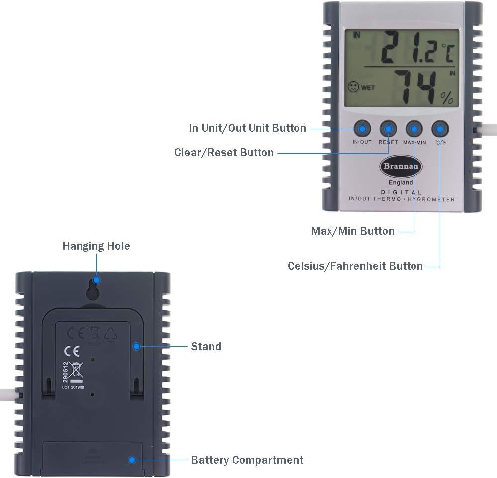 Digital Indoor Outdoor Max Min Thermometer and Indoor Hygrometer