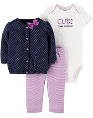 Just One You Girls' 3 Piece Cardigan Dot Cardigan Set- Purple