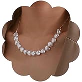 Vacaonio Vintage Heart Pearl Choker Necklace Heart Pearl Bead Necklace Gold Heart Pearl Necklace Chain White Love Heart Necklace Love Heart Pearl Collar Necklace Jewelry for Women