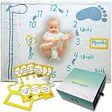 Nonidoo Baby Monthly Milestone Blanket, Super Soft Photography Baby Month Blanket - Infant and Newborn Baby Milestone Blanket - Very Cute Baby Shower Gift - 18 Matching Photo Props Included