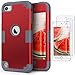iPod Touch 7 Armor Case with 2 Screen Protectors, IDweel 3 in 1 Hard PC Case + Silicone Shockproof for Kids Heavy Duty Hard Case Armor Cover for 2019 iPod Touch 7th/6th/5th Gen, Red+Gray