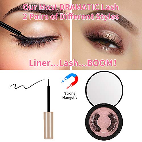 Magnetic Eyeliner and Lashes Kit,5 Magnets Reusable False Eyelashes Set,Dramatic Look Fluffy False Lashes Kit for Eyelashes Extensions,2 Pairs of 2 Different Styles Fake Eyelashes