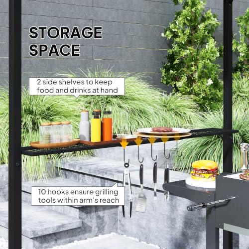 Outsunny 8x5 Hardtop Grill Gazebo with Double Metal Roof & Storage Shelves image 22