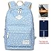 Leaper Floral Backpack College Bags Light Daypack Haversack Bag (Light Blue)