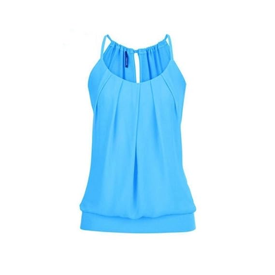 VEMOW Elegante Damen Frauen Mädchen Sommer Lose Runzeln O Neck Cami Tank Tops Weste Bluse T-Shirt Pullover T-stücke Pulli