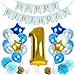 Treasures Gifted First Birthday Decorations for Boys Soccer or Baseball Party Supplies Little Man 1st Bday with Multi Blue and Gold Foil Banners Latex Balloons Backdrop Streamers